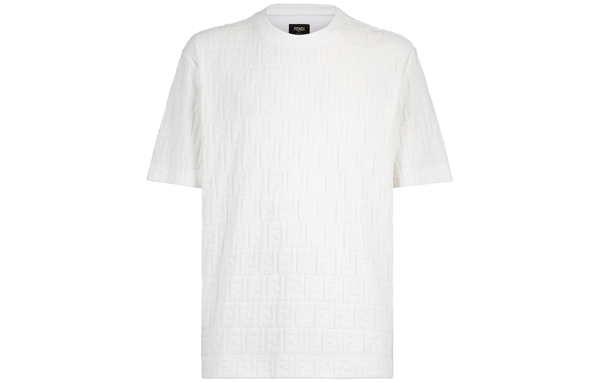 FENDI White Suede Short Sleeve T-Shirt FY0936AA8AF0QA0
