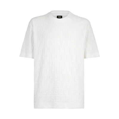 FENDI White Suede Short Sleeve T-Shirt FY0936AA8AF0QA0