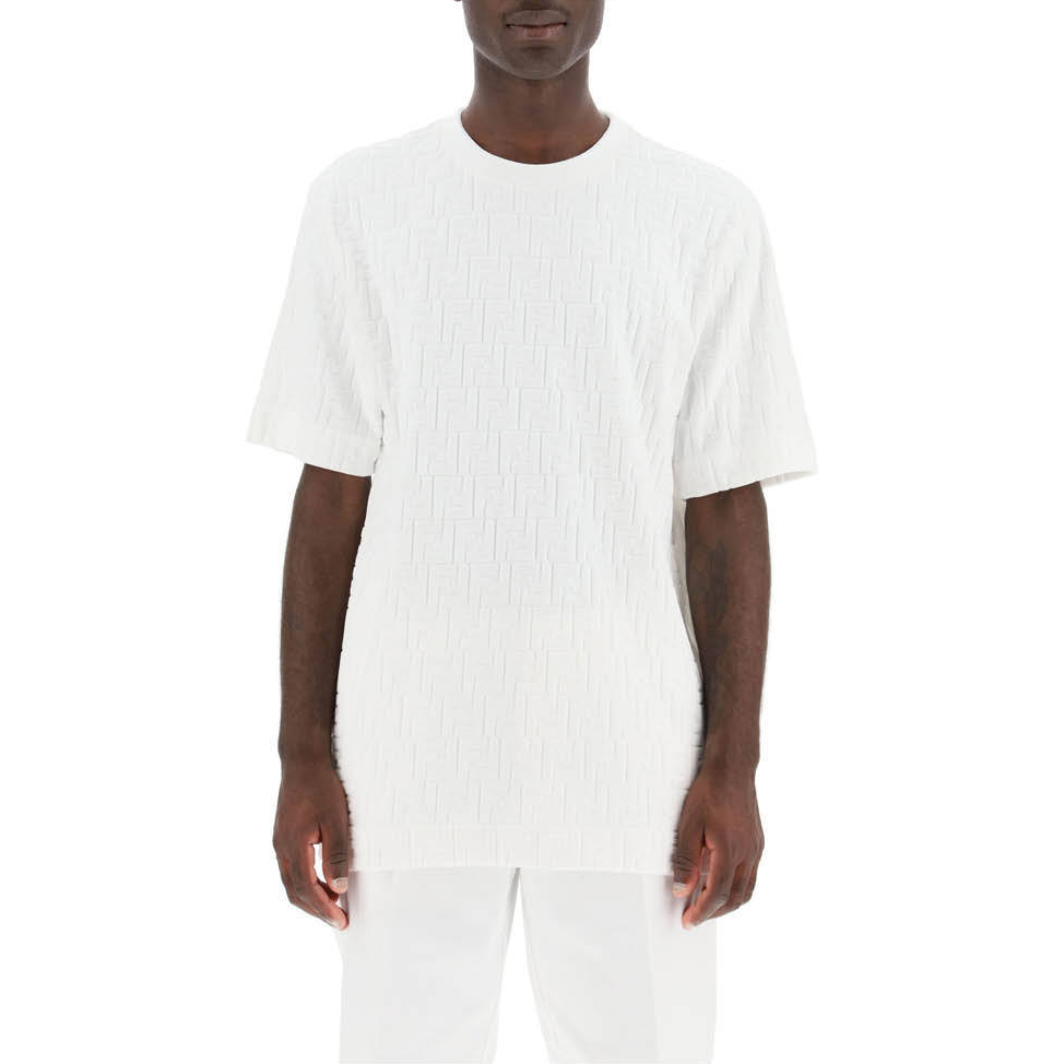 Shop FENDI 白色麂皮短袖T恤 FY0936AA8AF0QA0