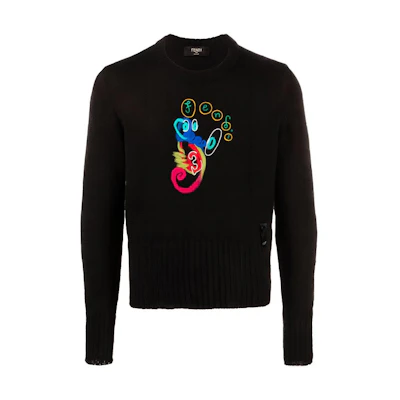 FENDI Noel Fielding FW21 Abstract Cartoon Print Sweater Black FZY455AH36F0QA1
