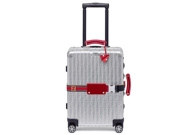Fendi x Rimowa Cabin Trolley Luggage Zucca Red Web Belt Silver
