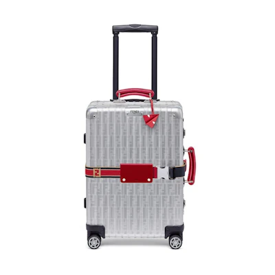 Fendi x Rimowa Cabin Trolley Luggage Zucca Red Web Belt Silver