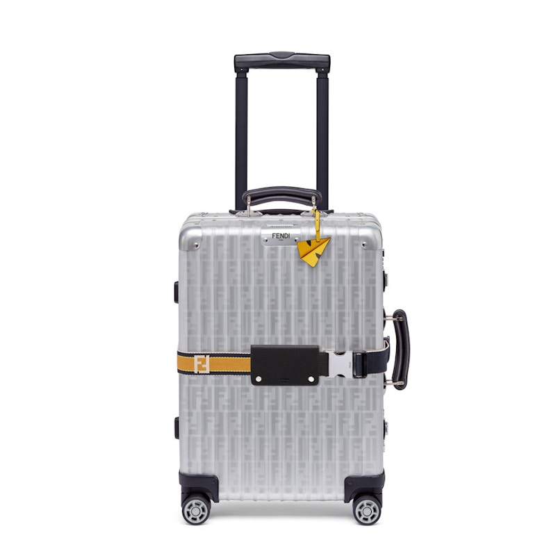 Fendi x Rimowa Cabin Trolley Luggage Zucca Yellow Web Belt Silver