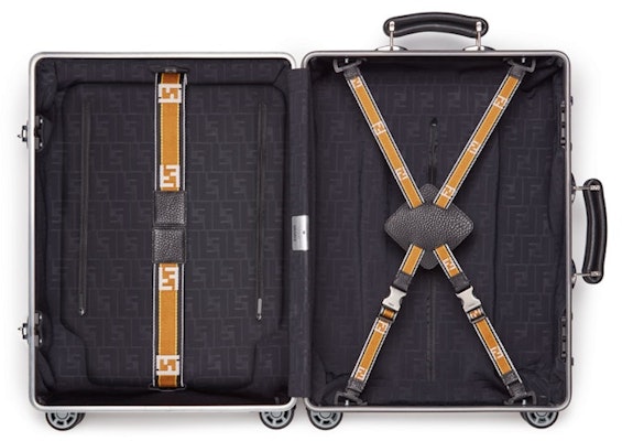 Fendi x Rimowa Cabin Trolley Luggage Zucca Yellow Web Belt Silver Lookbook Fendi x Rimowa Cabin Trolley Luggage Zucca Yellow Web Belt Silver
