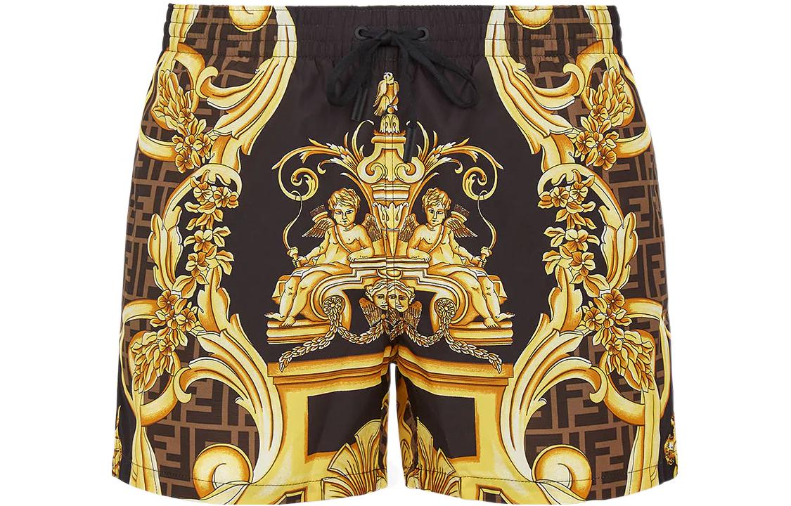 FENDI VERSACE  Black Logo Print Drawstring Casual Shorts. FXB077AKGZF0CQ7 圖 2