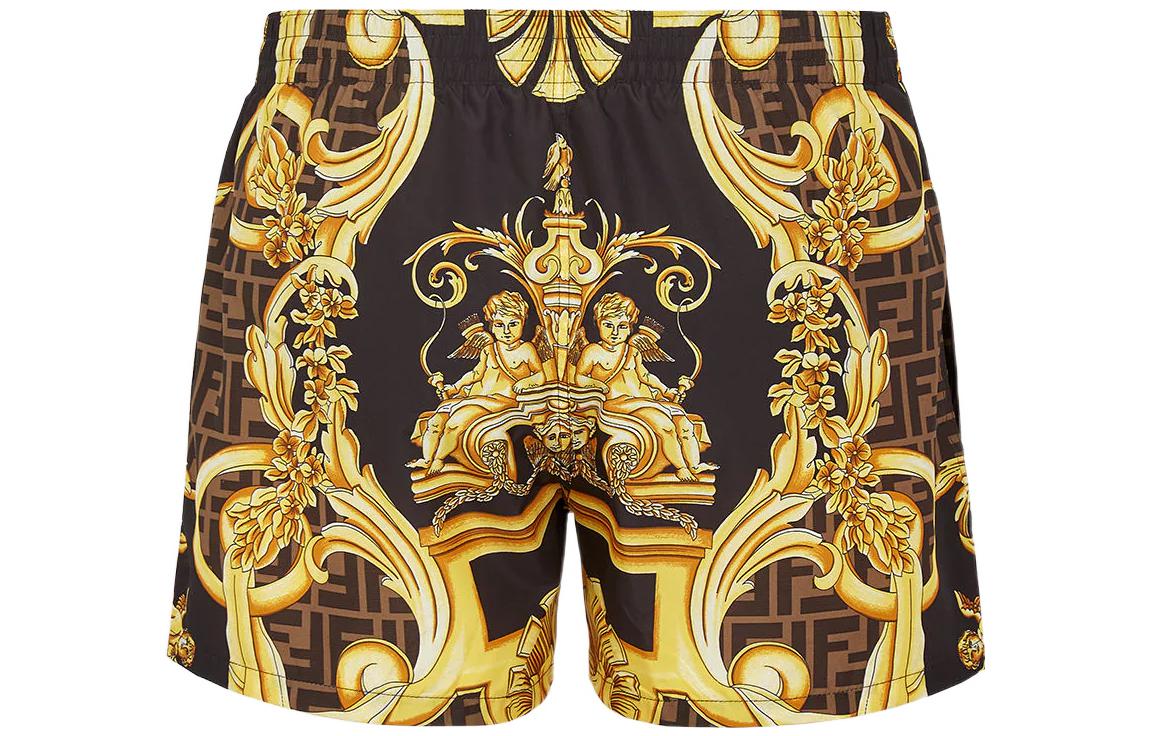 FENDI VERSACE  Black Logo Print Drawstring Casual Shorts. FXB077AKGZF0CQ7 圖 3