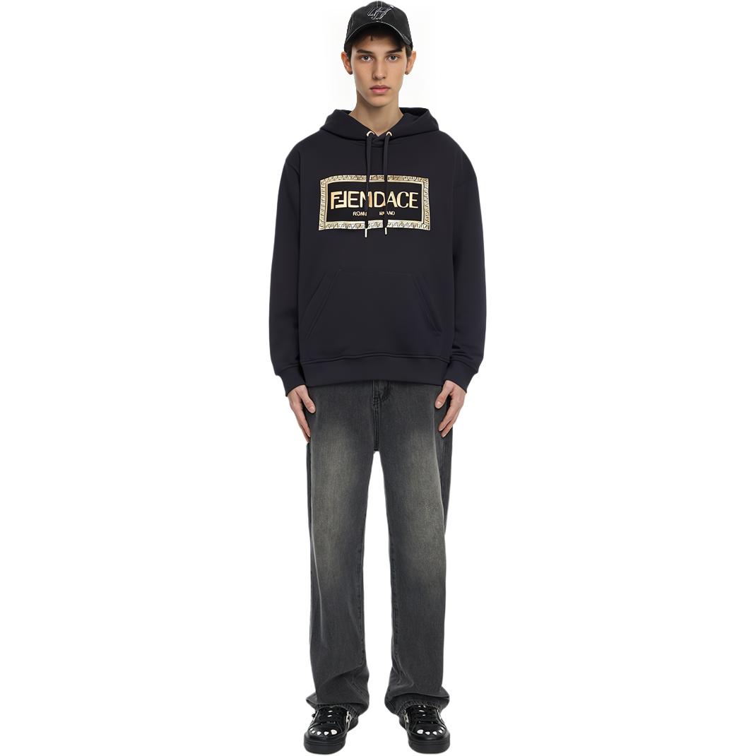Shop 芬迪 x 范思哲 黑色标志印花连帽衫. FY1143AKDUF0QA1