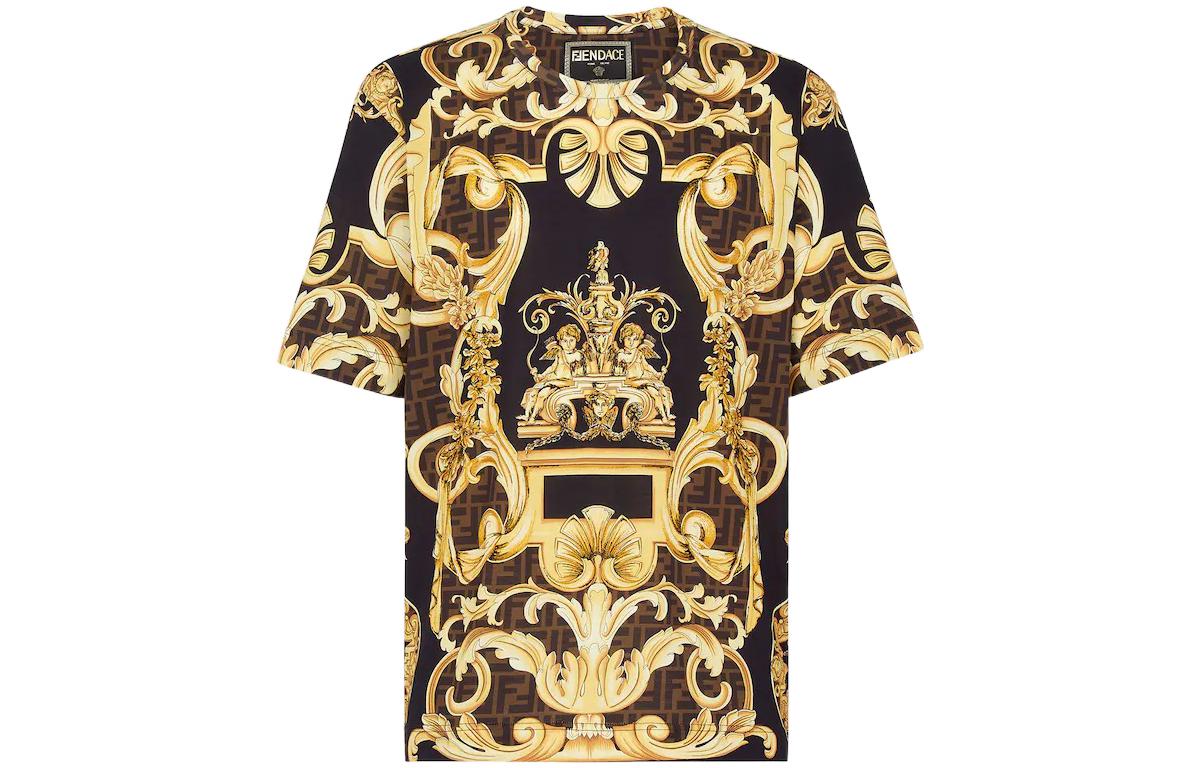 Order FENDI x VERSACE 黑金圖案印花休閒T恤 FY0936AKDZF1440