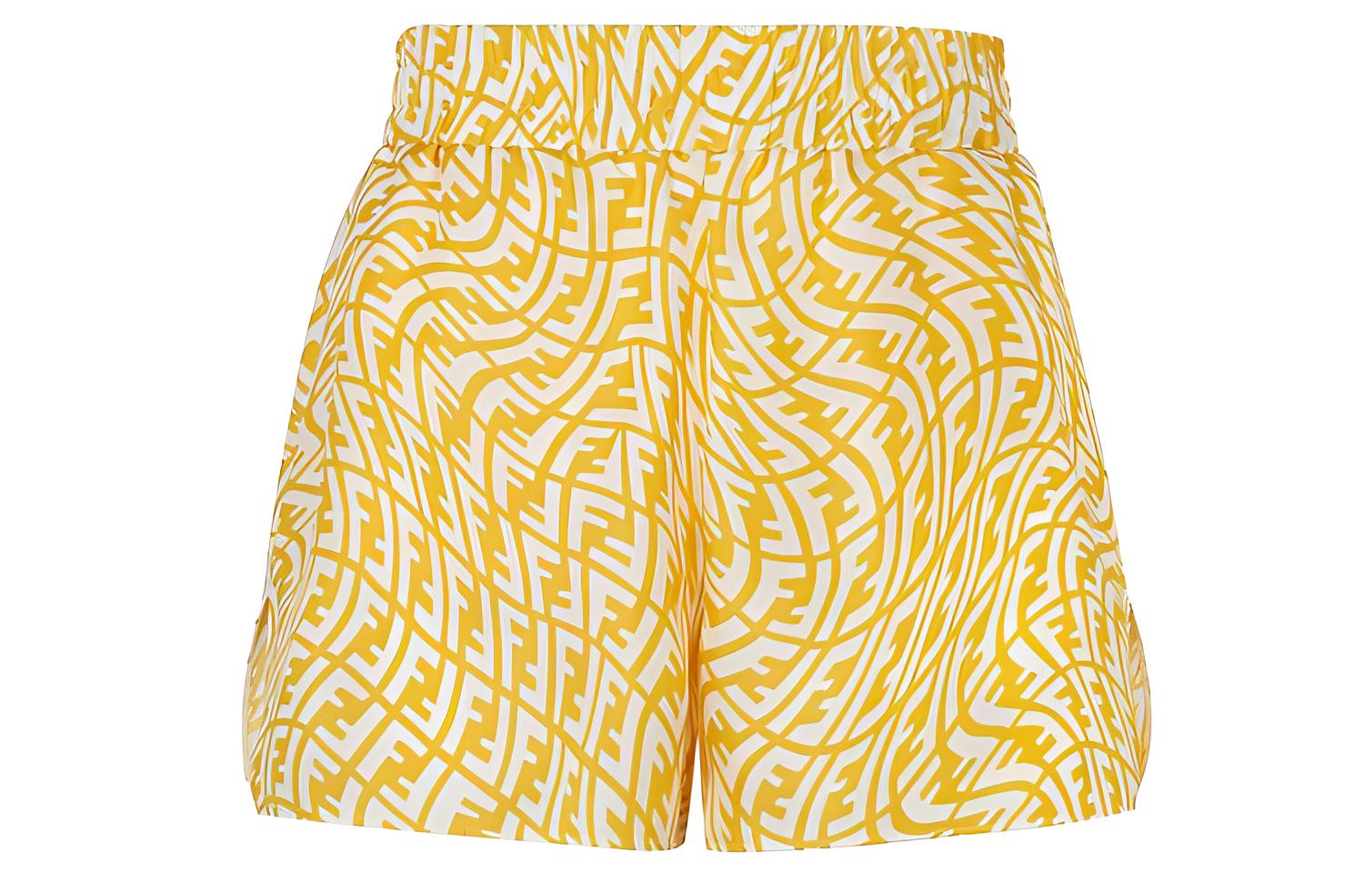 FENDI Yellow Silk Shorts with All-Over Logo Print FB0708AG9DF1EP6