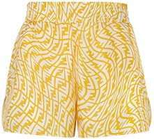 FENDI Yellow Silk Shorts with All-Over Logo Print FB0708AG9DF1EP6 FENDI Yellow Silk Shorts with All-Over Logo Print FB0708AG9DF1EP6