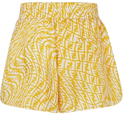 Pantalones Cortos de Seda Amarillos FENDI con Estampado de Logo Total. FB0708AG9DF1EP6 Lookbook Pantalones Cortos de Seda Amarillos FENDI con Estampado de Logo Total. FB0708AG9DF1EP6