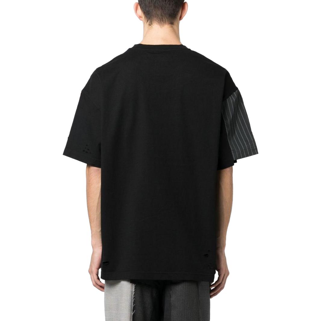 Shop Feng Chen Wang Camiseta Negra Rayas y Letra de Manga Corta Crewneck FMS15TS03B