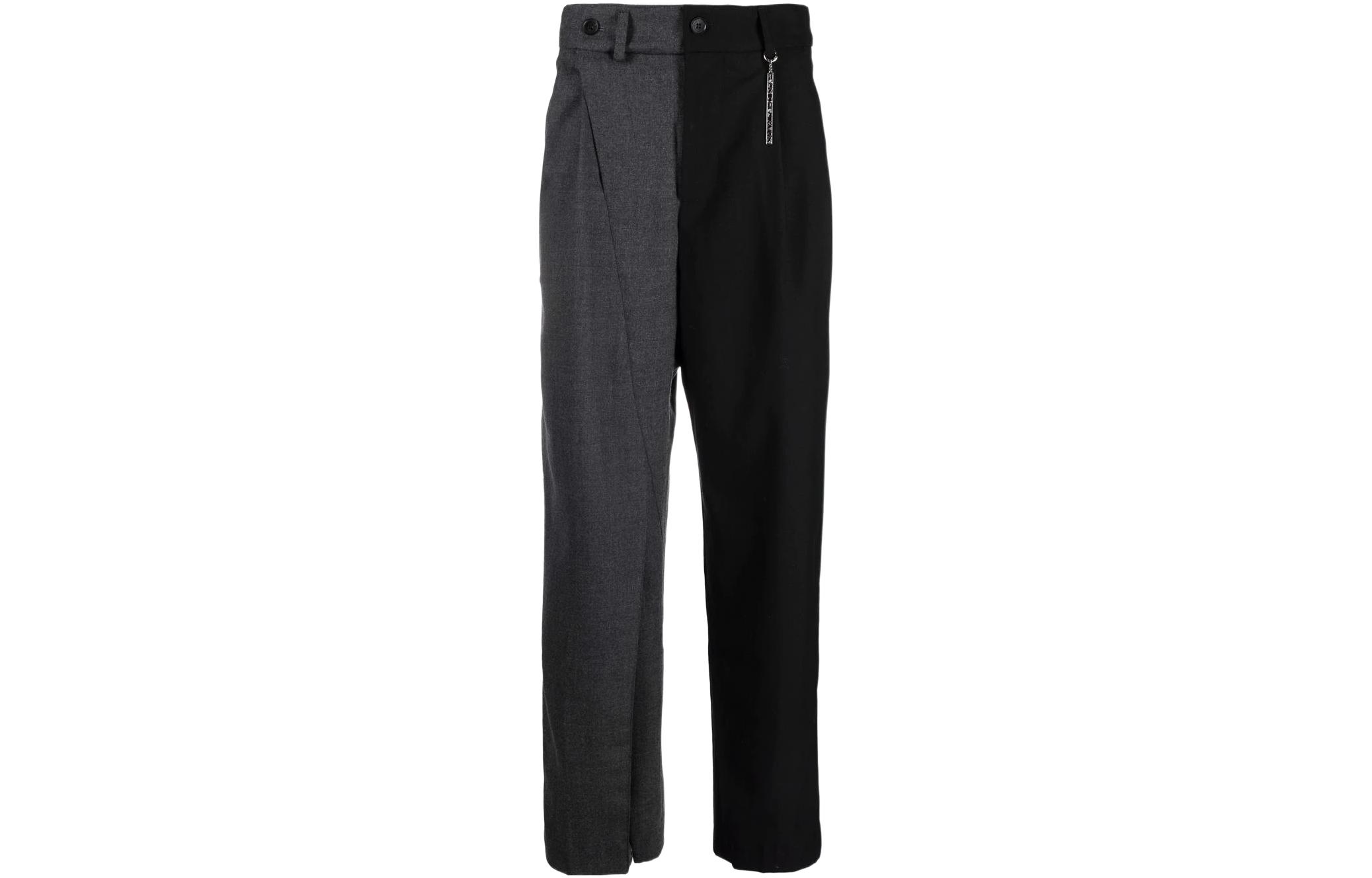 Feng Chen Wang  Color-Block Casual Pants with Metal Buckle - Black FF12TRO501