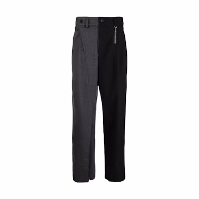 Feng Chen Wang Color-Block Casual Pants with Metal Buckle - Black FF12TRO501