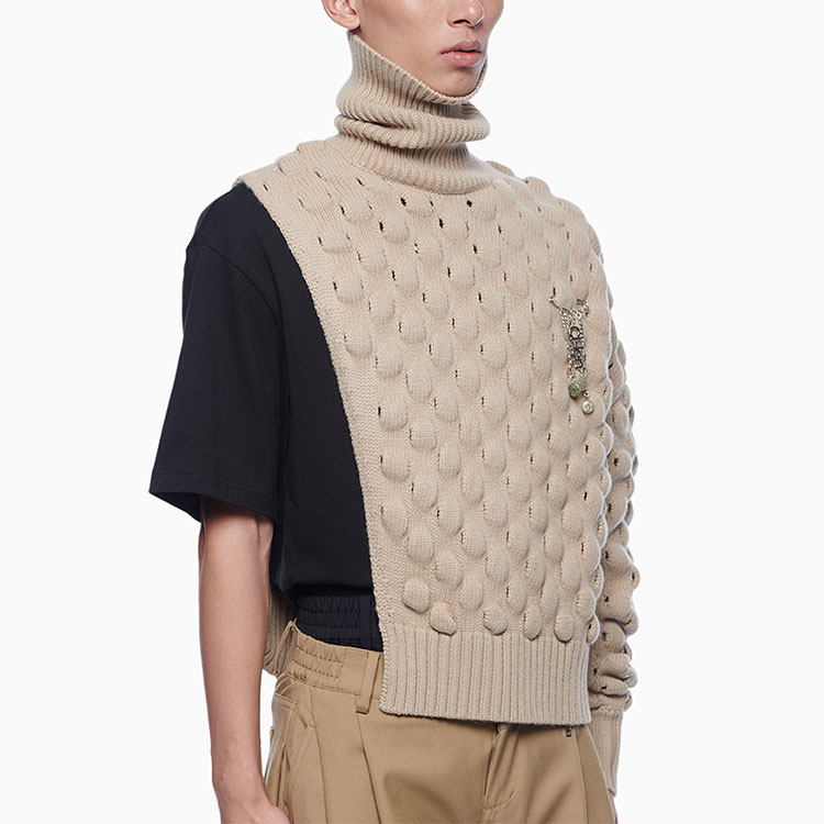 Details for Feng Chen Wang Jersey de Lana de Cuello Alto Khaki. FF12KNI1006