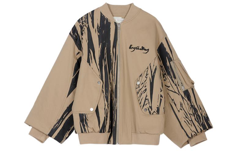 Feng Chen Wang Abstract Embroidered Brown Zip-Up Jacket for Men FF12JAC144