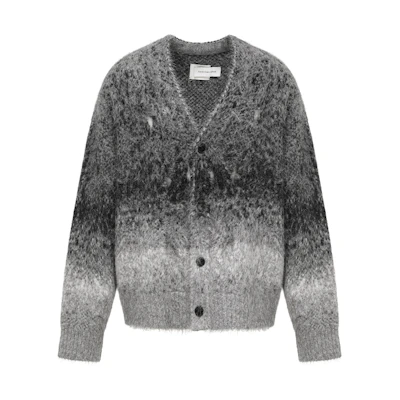 Feng Chen Wang AW24 Tie-Dye Knitted Button Cardigan Unisex Deep Gray. FUF18KT05