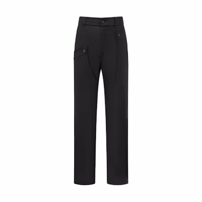 Feng Chen Wang Black Double-Waistband Straight-Leg Pants Mens. FMF16TR04