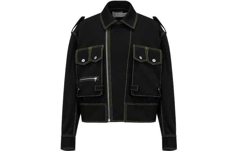 Feng Chen Wang Black Oversized Pocket Jacket with Stitch Details FMS15JK24