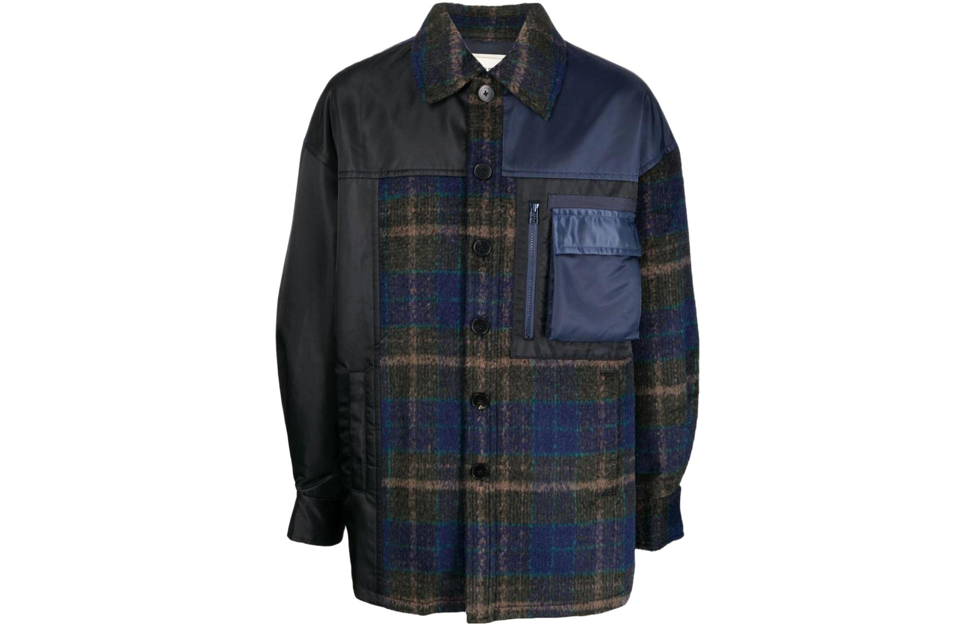 Feng Chen Wang Blue Plaid Patchwork Button-Up Jacket 18981178