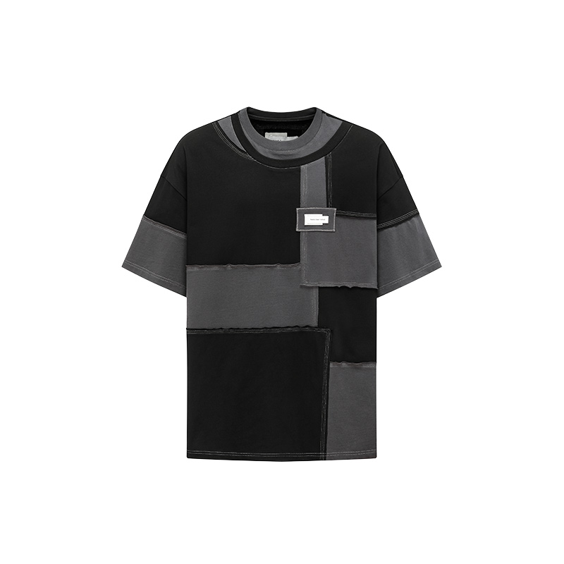 Feng Chen Wang Deconstructed Color-Block Unisex Black Crewneck T-Shirt FMF18TS01