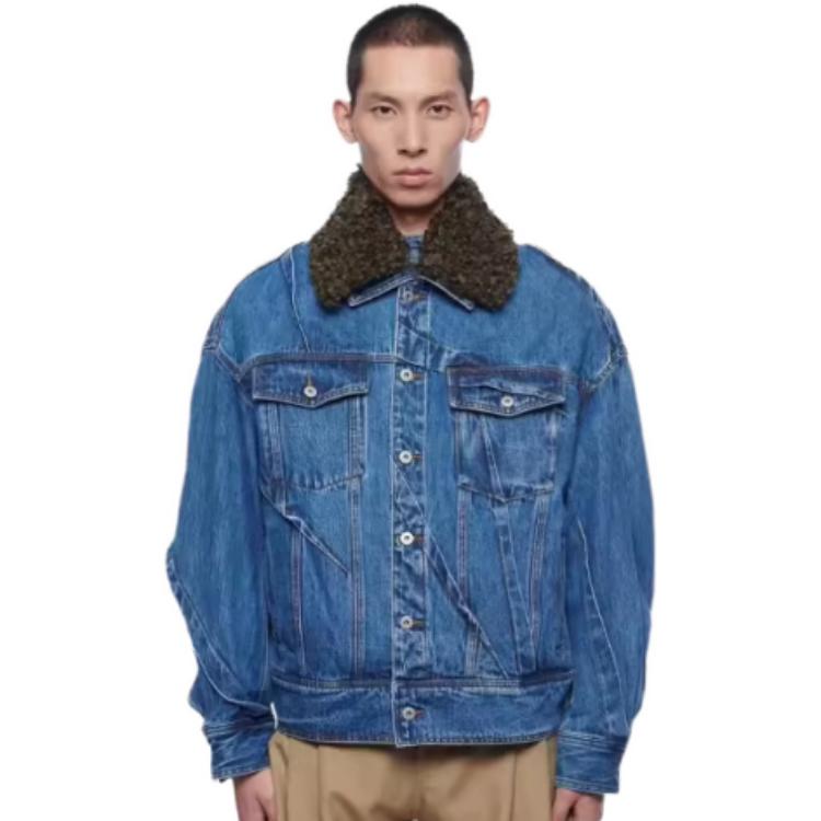 Lookbook Chaqueta Desmontable Feng Chen Wang de Mezclilla Plisada Azul para Hombre. FF12JAC126