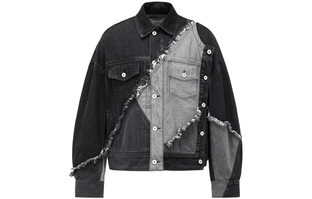 Feng Chen Wang Distressed Patchwork Denim Jacket Unisex Black Gray FUF16JK56