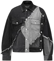 Feng Chen Wang Distressed Patchwork Denim Jacket Unisex Black Gray FUF16JK56 Feng Chen Wang Distressed Patchwork Denim Jacket Unisex Black Gray FUF16JK56