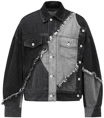 Feng Chen Wang Distressed Patchwork Denim Jacket Unisex Black Gray FUF16JK56 Buy Feng Chen Wang Distressed Patchwork Denim Jacket Unisex Black Gray FUF16JK56