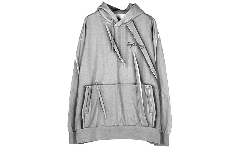 Feng Chen Wang FW21 Artistic Brush Pleated Hoodie Unisex Grey FF12HOO402G