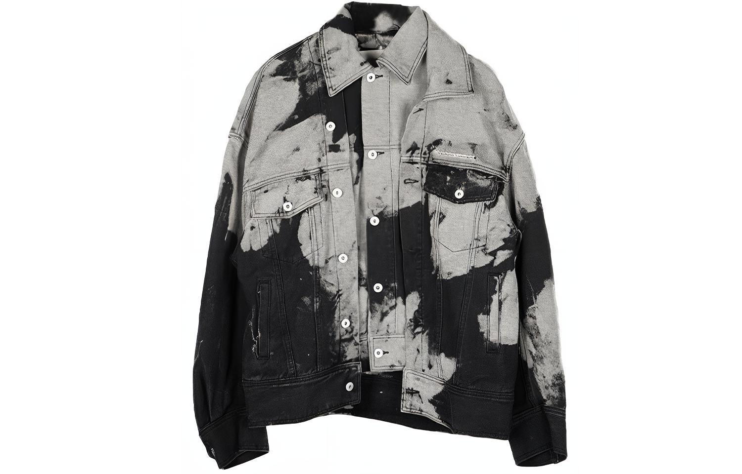 Feng Chen Wang FW21 Double-Dyed Deconstructed Denim Jacket Black/Grey Men. FF12JAC123