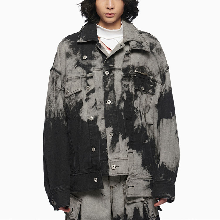 Shop Chaqueta Vaquera Desestructurada Feng Chen Wang FW21 Negro/Gris Hombre. FF12JAC123