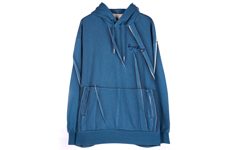 Feng Chen Wang FW21 Logo Pleated Hoodie Blue FF12HOO402