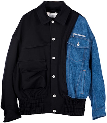 Feng Chen Wang FW21 Mesh Denim Patchwork Oversized Jacket Men Black Blue FF12JAC132 Buy Feng Chen Wang FW21 Mesh Denim Patchwork Oversized Jacket Men Black Blue FF12JAC132