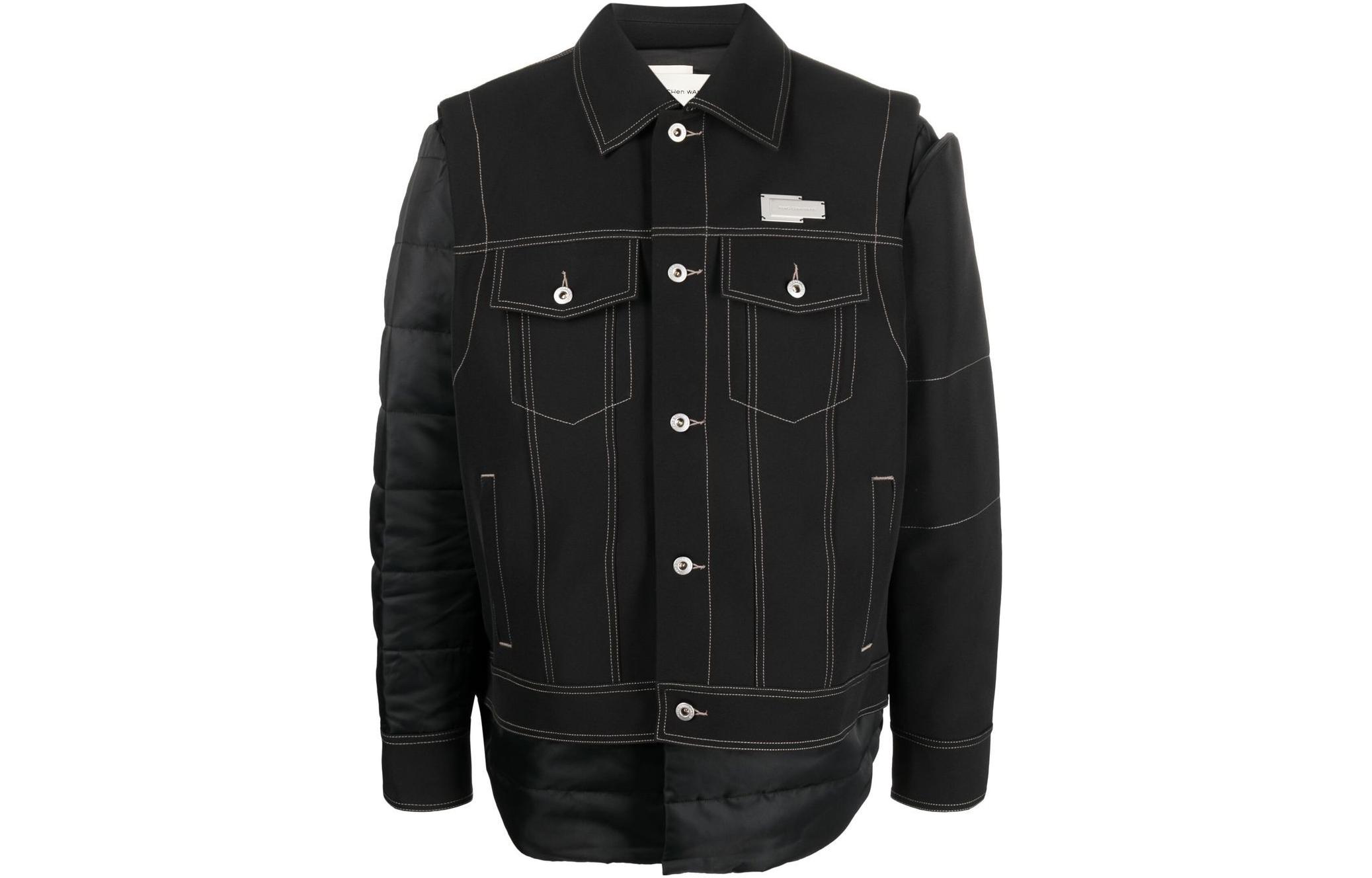 Feng Chen Wang FW22 Logo Single-Breasted Long-Sleeve Jacket Black Menswear FMF14JK23