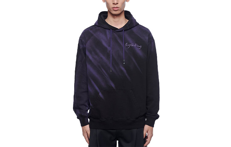 Feng Chen Wang Gradient Logo Embroidered Hoodie Unisex Black Purple FF12HOO405