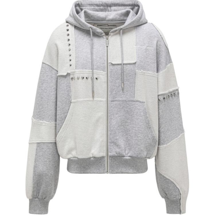 Feng Chen Wang Oversized Asymmetric Patchwork Hoodie Grey FMS17HD01G