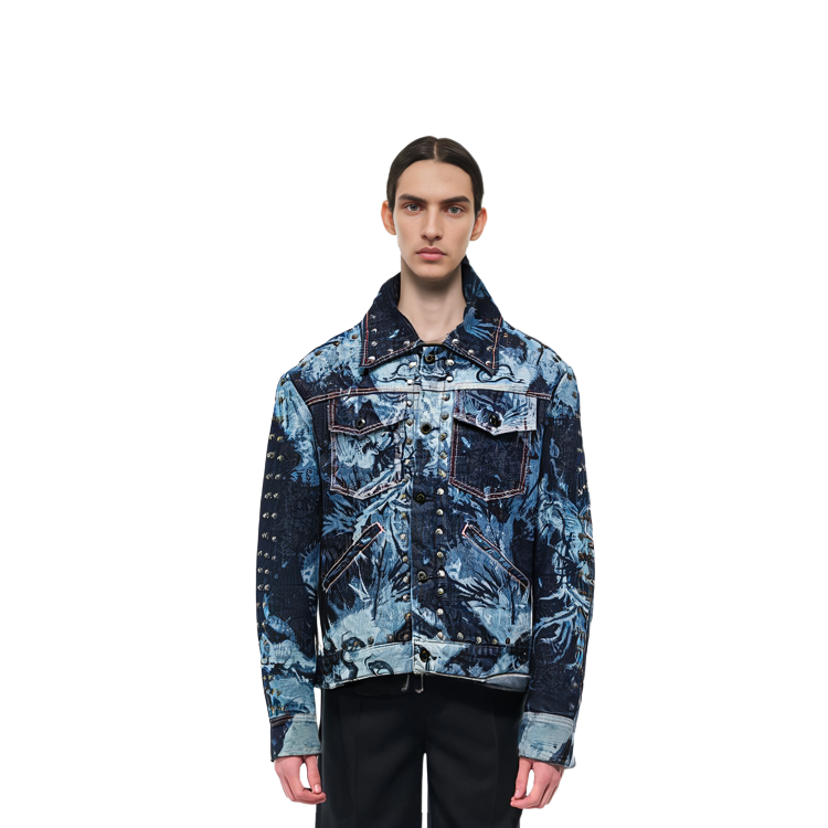 Details for Chaqueta Vaquera Unisex Azul Marino Feng Chen Wang con Estampado Fénix y Tachuelas. FUF16JK06