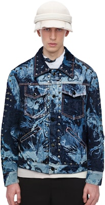 Chaqueta Vaquera Unisex Azul Marino Feng Chen Wang con Estampado Fénix y Tachuelas. FUF16JK06 Sizing Chaqueta Vaquera Unisex Azul Marino Feng Chen Wang con Estampado Fénix y Tachuelas. FUF16JK06