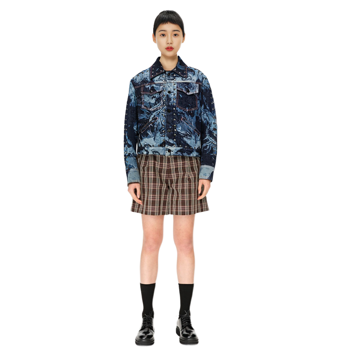 Cheap Chaqueta Vaquera Unisex Azul Marino Feng Chen Wang con Estampado Fénix y Tachuelas. FUF16JK06