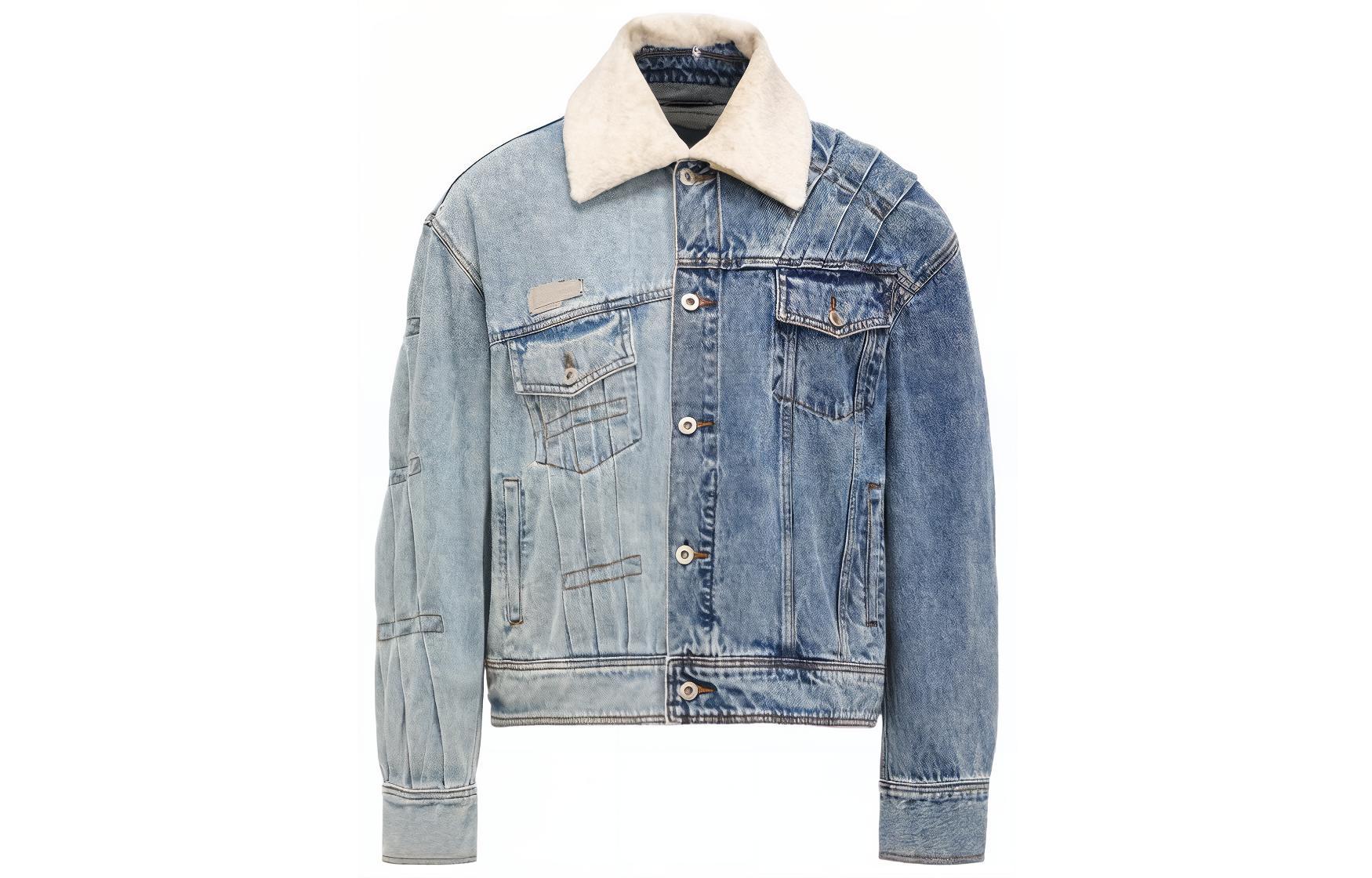 Feng Chen Wang Pleated Oversized Denim Jacket Unisex Blue FUF14JK22