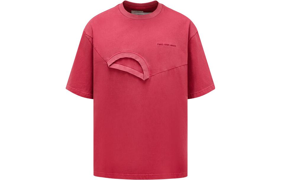 Feng Chen Wang Red Deconstructed 2-in-1 Double Collar T-Shirt for Men. FMF16TS01