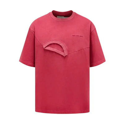 Feng Chen Wang Red Deconstructed 2-in-1 Double Collar T-Shirt for Men. FMF16TS01