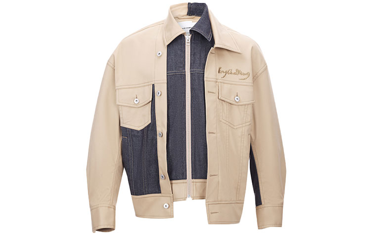Feng Chen Wang SS21 Patchwork Loose Logo Colorblock Jacket Khaki Menswear FS11JAC133