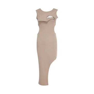 FENG CHEN WANG SS21 Stretch Knit Midi Sleeveless A-Line Dress Khaki FS11DRE1807