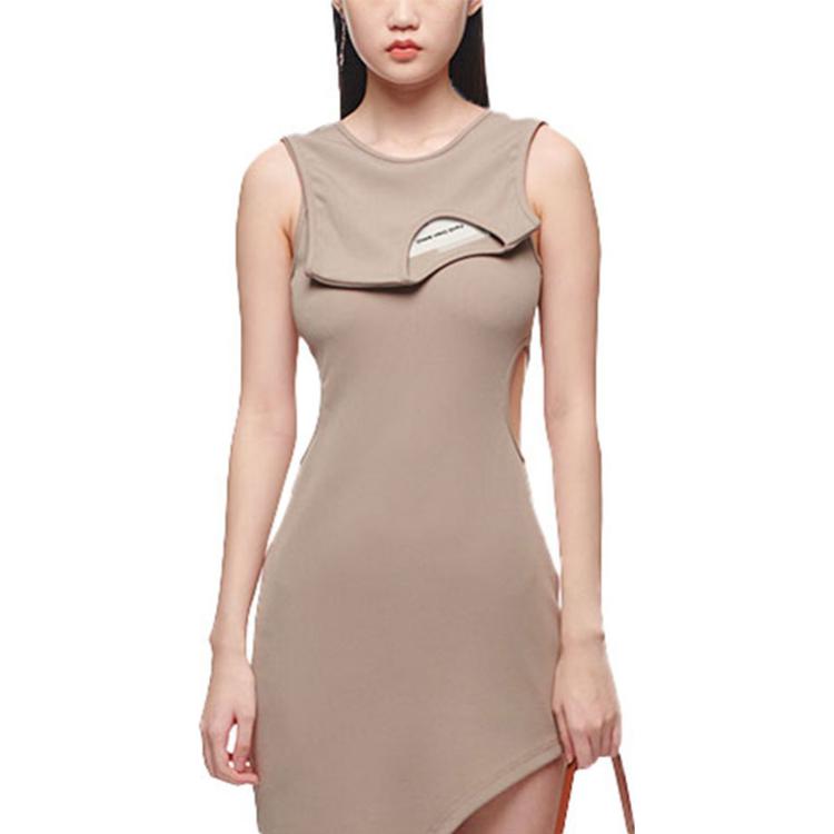 Lookbook Vestido Midi Sin Mangas Línea A SS21 FENG CHEN WANG Punto Elástico Caqui FS11DRE1807