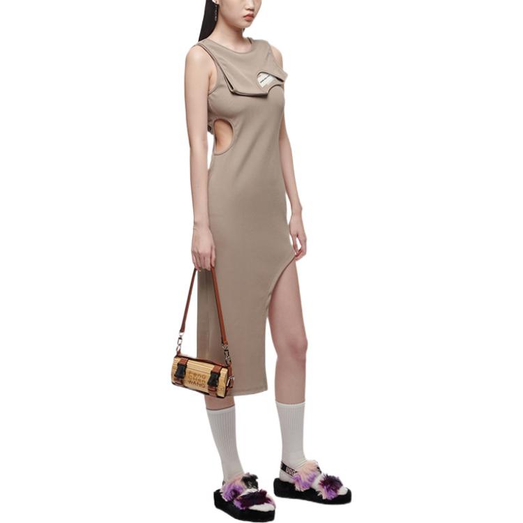 Shop Vestido Midi Sin Mangas Línea A SS21 FENG CHEN WANG Punto Elástico Caqui FS11DRE1807