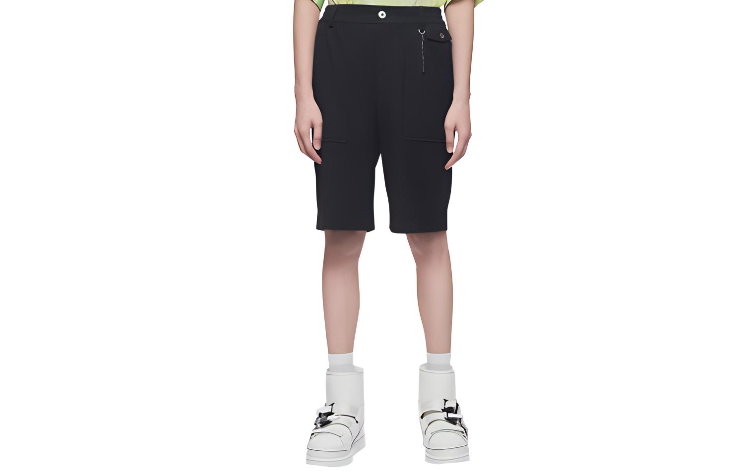 Feng Chen Wang SS22  Black Deconstructed Patchwork Shorts. FS13SHO603