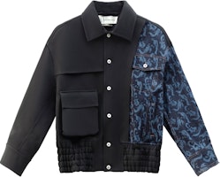 FENG CHEN WANG SS22 Black Jacket with Linen Mesh Splice Design. FMS13JK10 FENG CHEN WANG SS22 Black Jacket with Linen Mesh Splice Design. FMS13JK10