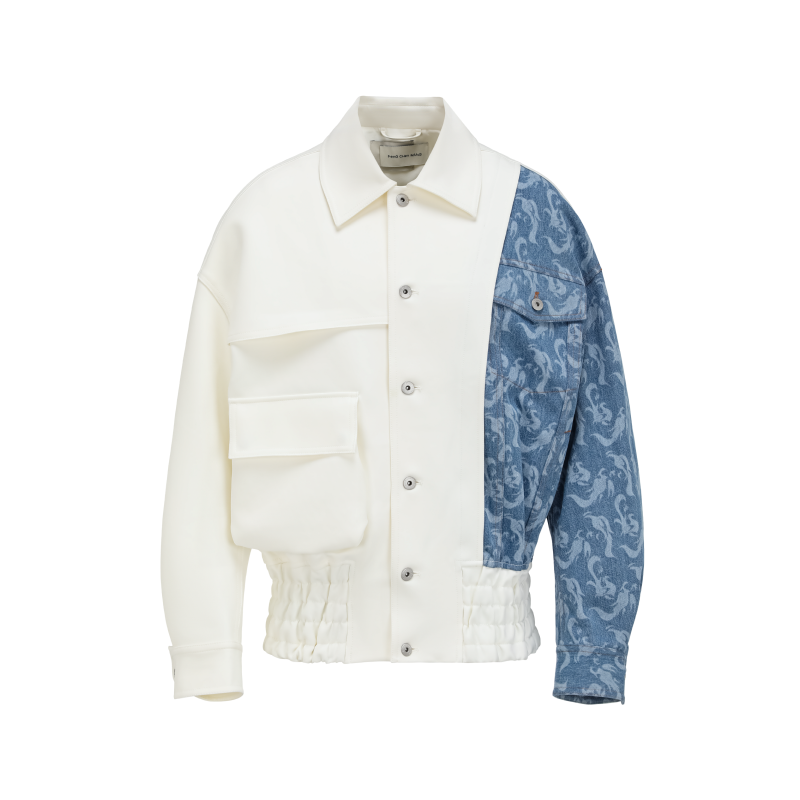 Purchase FENG CHEN WANG SS22 Chaqueta Negra con Diseño de Malla de Lino. FMS13JK10